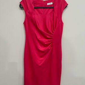 Calvin Klein Hot Pink Midi Ruched Sheath Dress